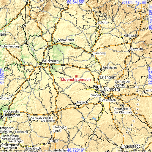 Topographic map of Münchsteinach