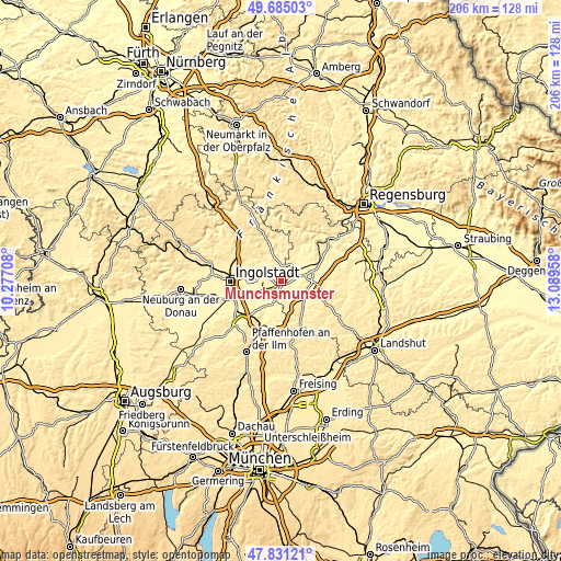 Topographic map of Münchsmünster