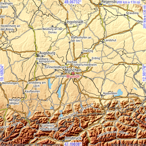 Topographic map of Munich