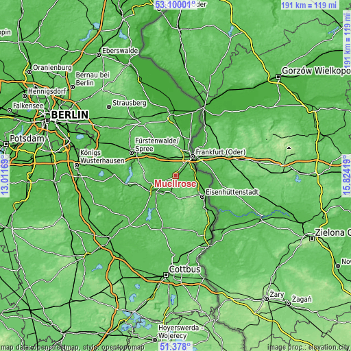 Topographic map of Müllrose