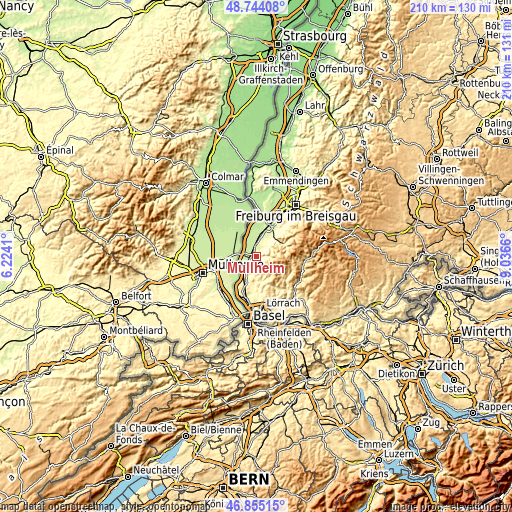 Topographic map of Müllheim