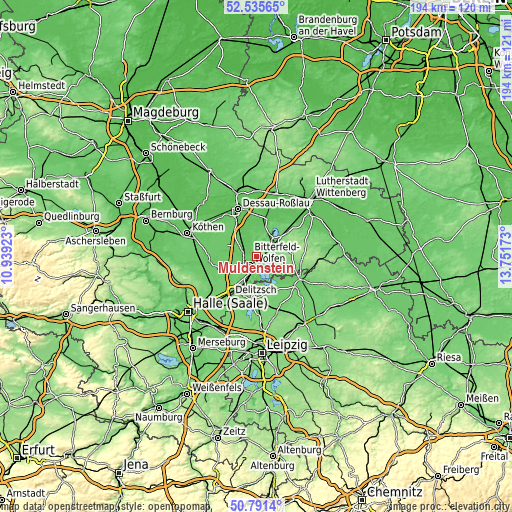 Topographic map of Muldenstein