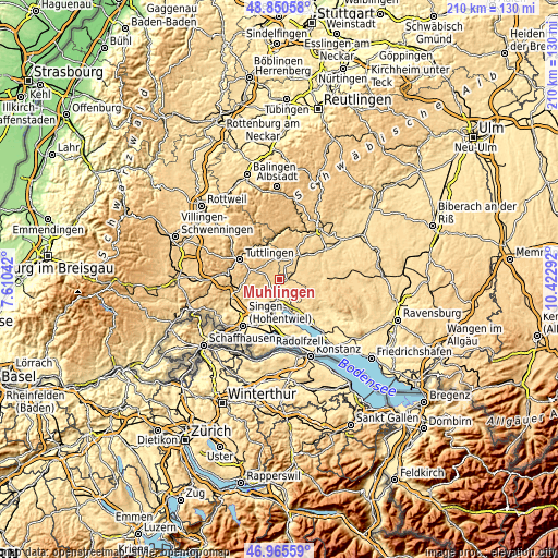 Topographic map of Mühlingen