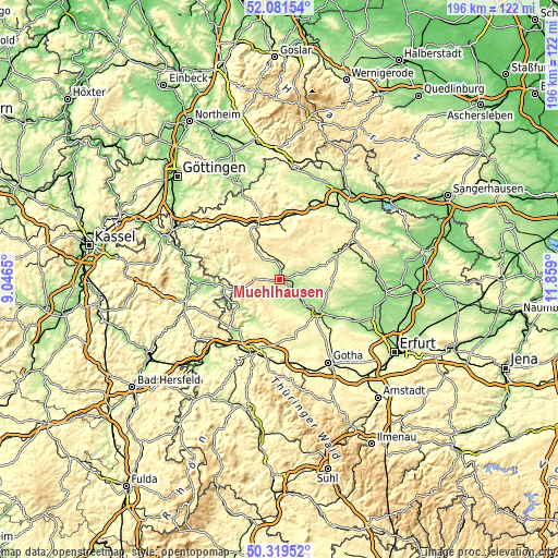 Topographic map of Mühlhausen