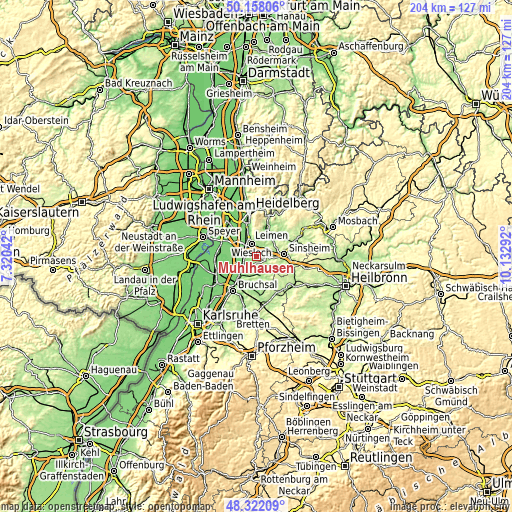 Topographic map of Mühlhausen