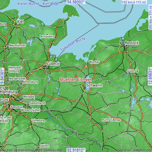 Topographic map of Mühlen Eichsen