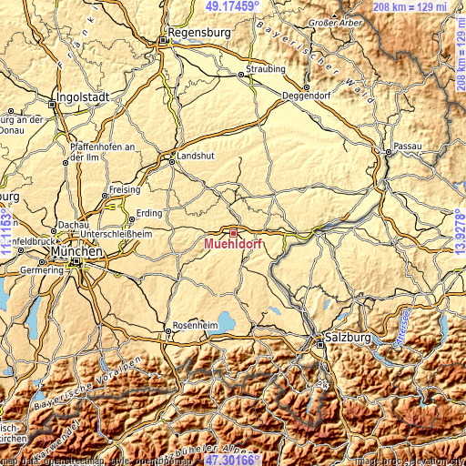 Topographic map of Mühldorf