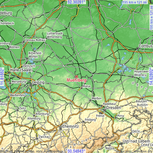 Topographic map of Mühlberg