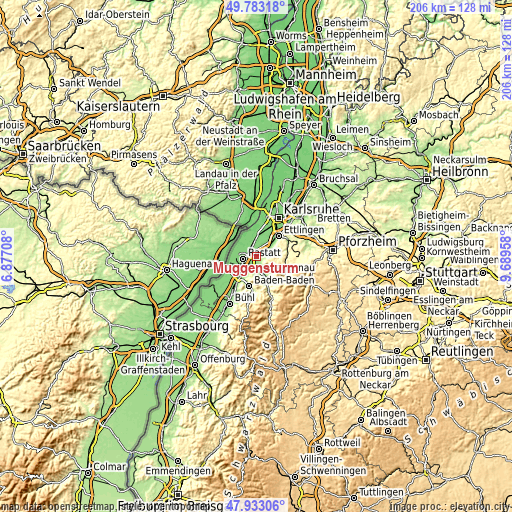 Topographic map of Muggensturm