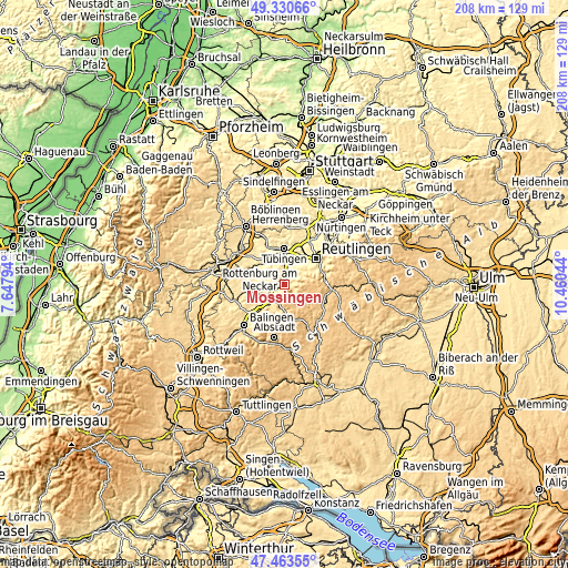 Topographic map of Mössingen