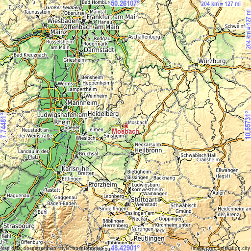 Topographic map of Mosbach