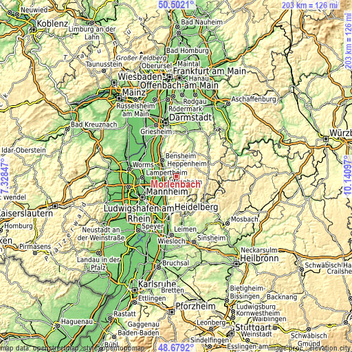 Topographic map of Mörlenbach