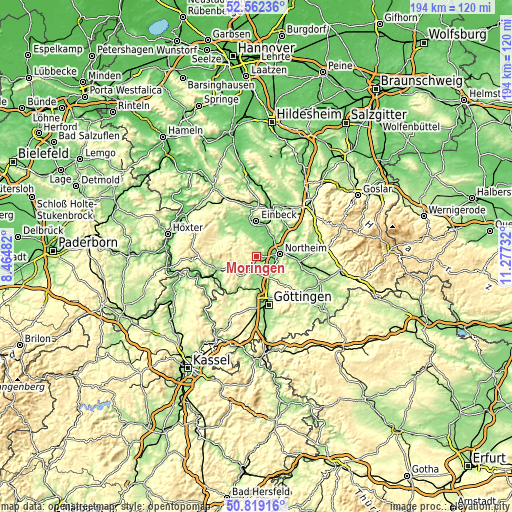 Topographic map of Moringen