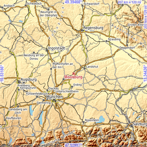 Topographic map of Moosburg