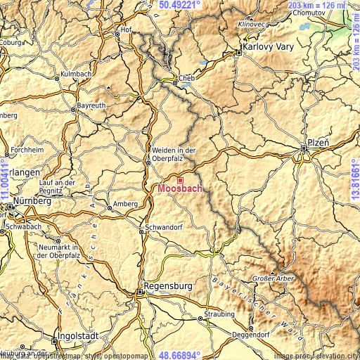 Topographic map of Moosbach