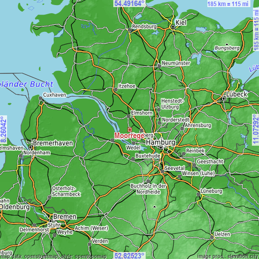 Topographic map of Moorrege