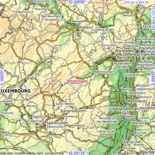 Topographic map of Monzingen