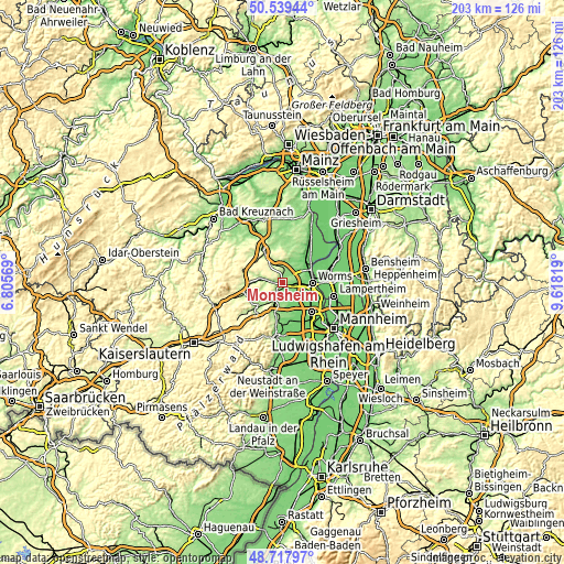 Topographic map of Monsheim