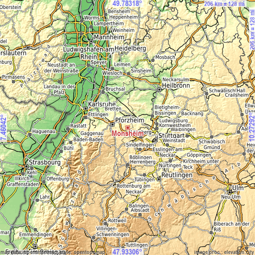 Topographic map of Mönsheim