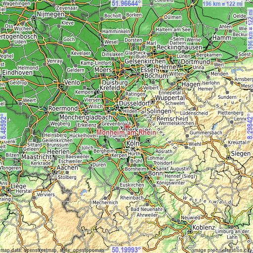 Topographic map of Monheim am Rhein