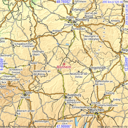 Topographic map of Monheim