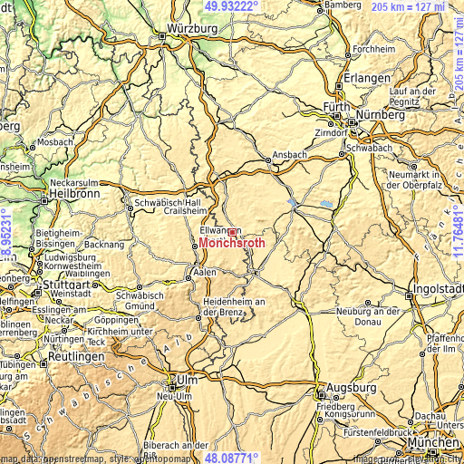 Topographic map of Mönchsroth