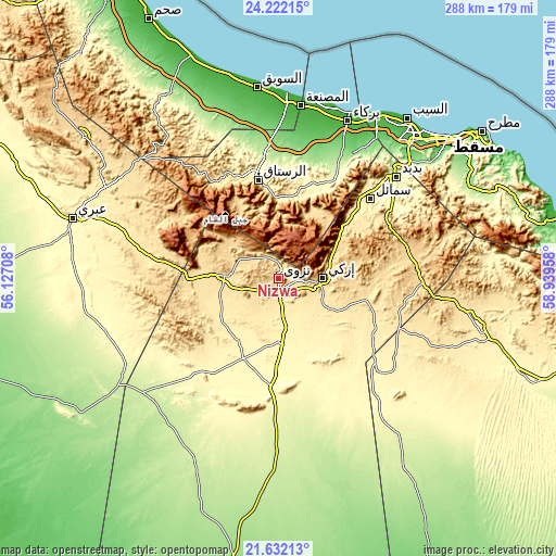 Topographic map of Nizwá