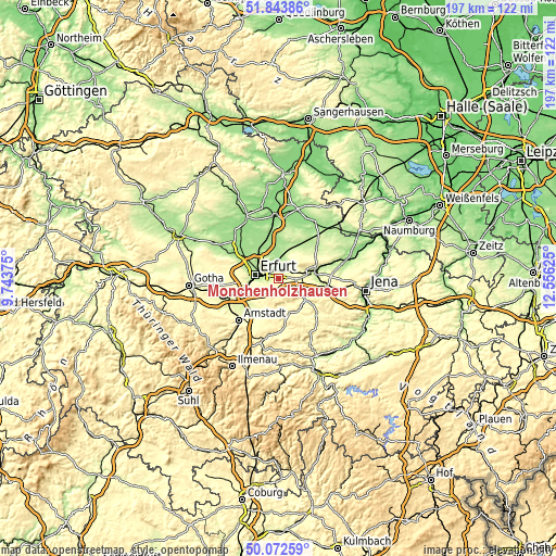 Topographic map of Mönchenholzhausen