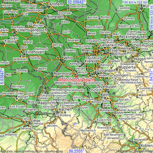 Topographic map of Mönchengladbach