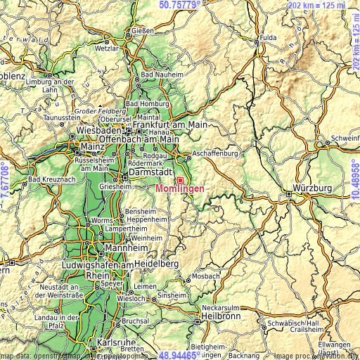 Topographic map of Mömlingen