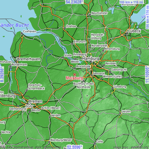 Topographic map of Moisburg