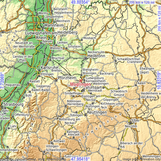 Topographic map of Möglingen