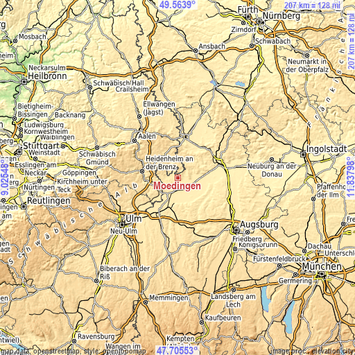 Topographic map of Mödingen