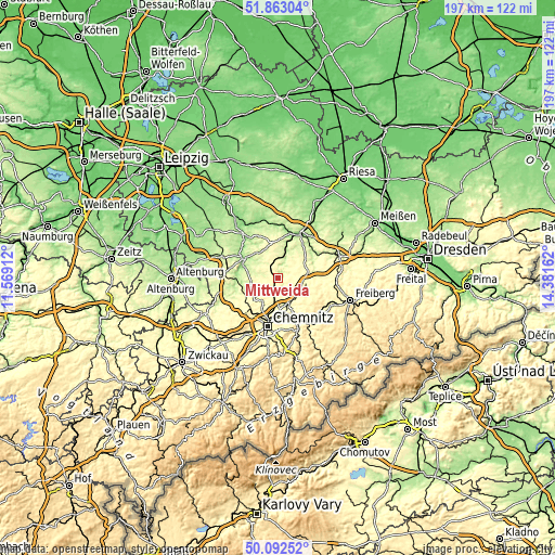 Topographic map of Mittweida