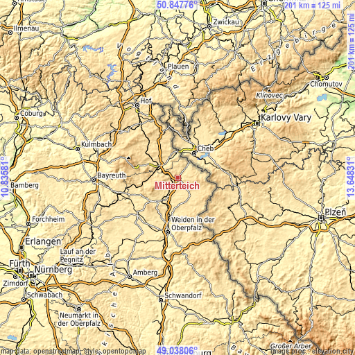 Topographic map of Mitterteich