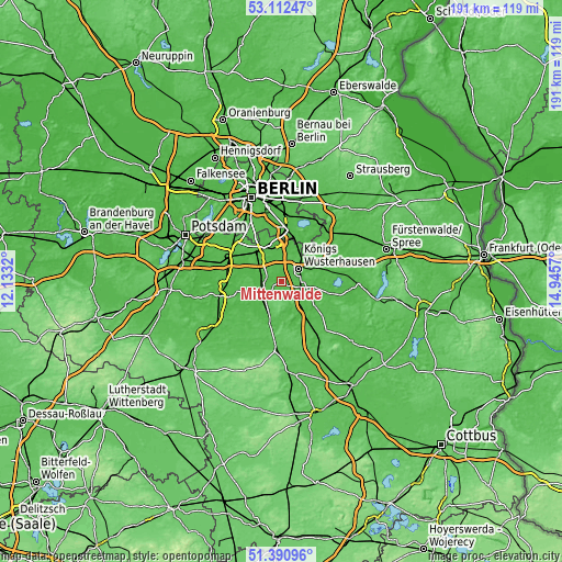 Topographic map of Mittenwalde