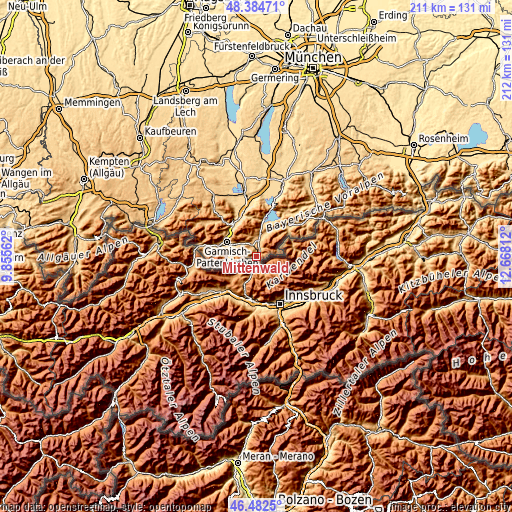 Topographic map of Mittenwald