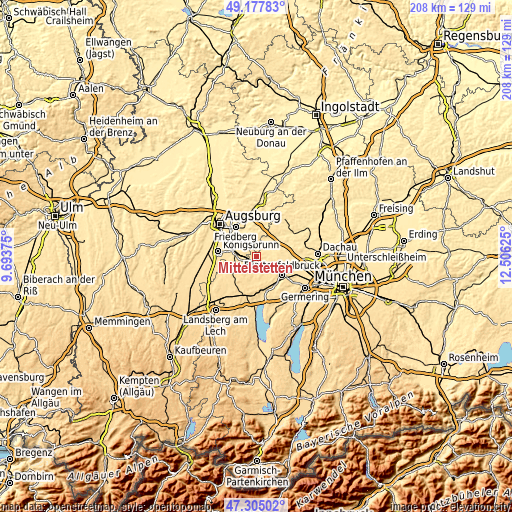 Topographic map of Mittelstetten