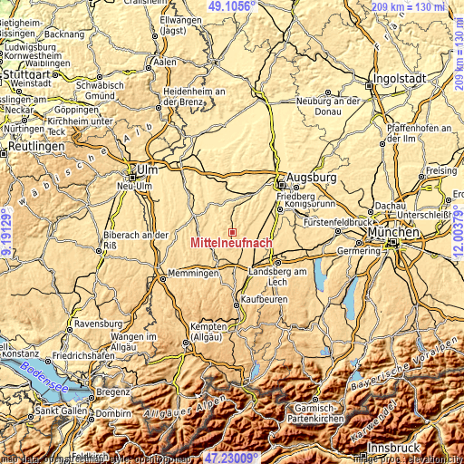 Topographic map of Mittelneufnach