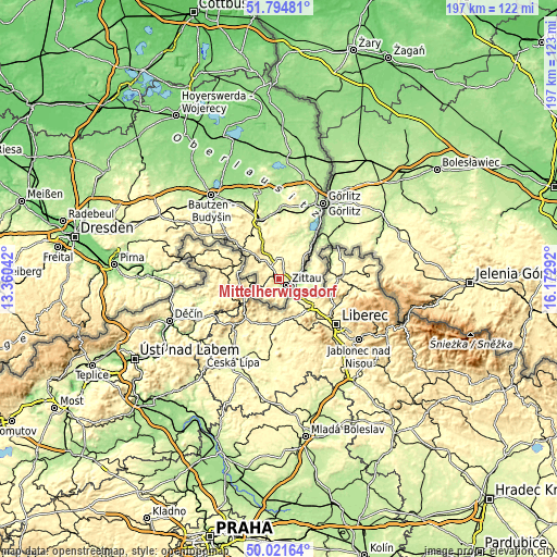 Topographic map of Mittelherwigsdorf