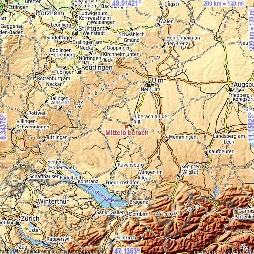 Topographic map of Mittelbiberach