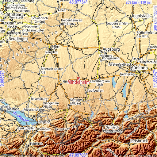 Topographic map of Mindelheim