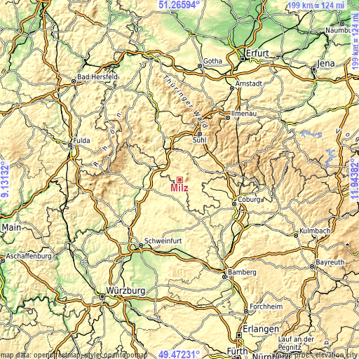 Topographic map of Milz