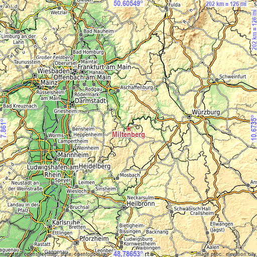 Topographic map of Miltenberg