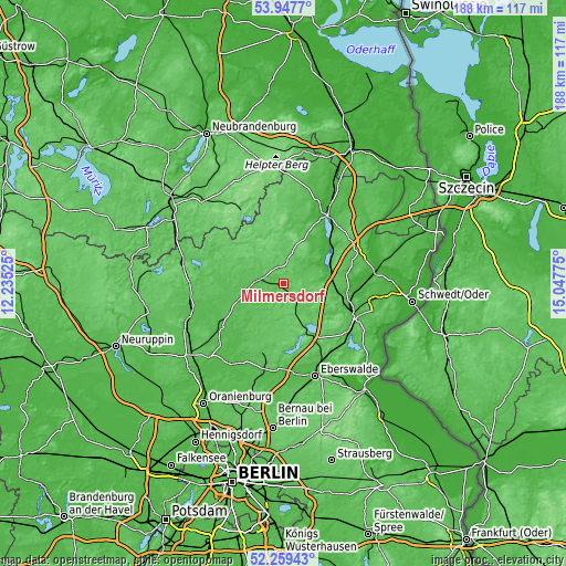 Topographic map of Milmersdorf