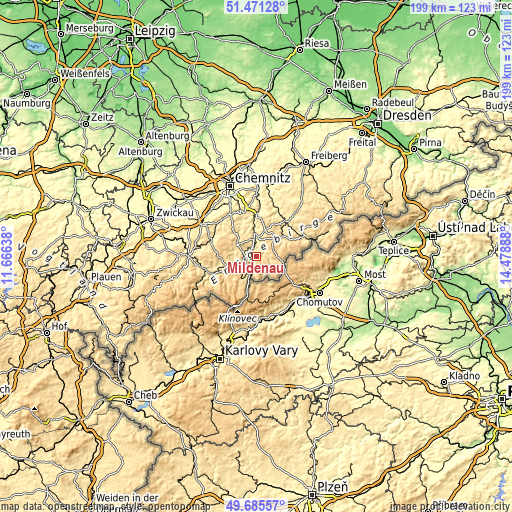 Topographic map of Mildenau