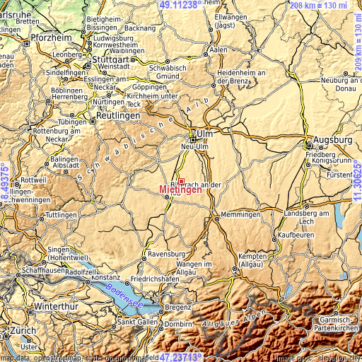 Topographic map of Mietingen