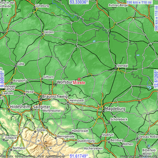 Topographic map of Mieste