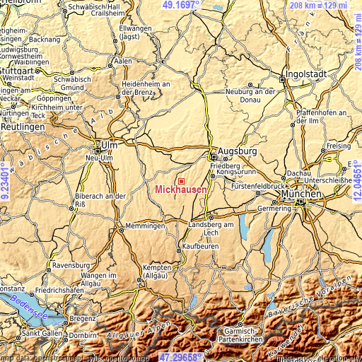 Topographic map of Mickhausen