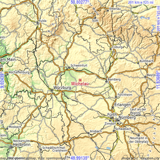 Topographic map of Michelau